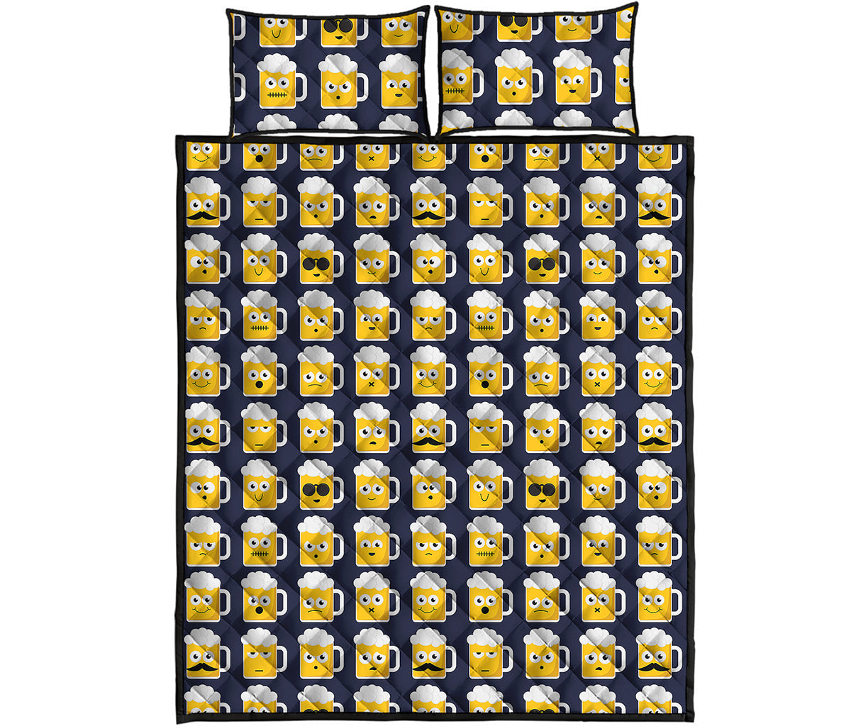 Beer Emoji Pattern Print Quilt Bed Set