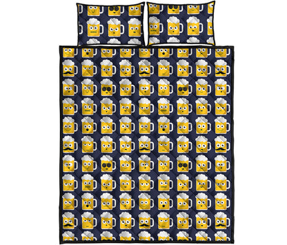 Beer Emoji Pattern Print Quilt Bed Set