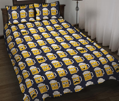 Beer Emoji Pattern Print Quilt Bed Set