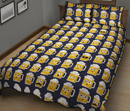 Beer Emoji Pattern Print Quilt Bed Set