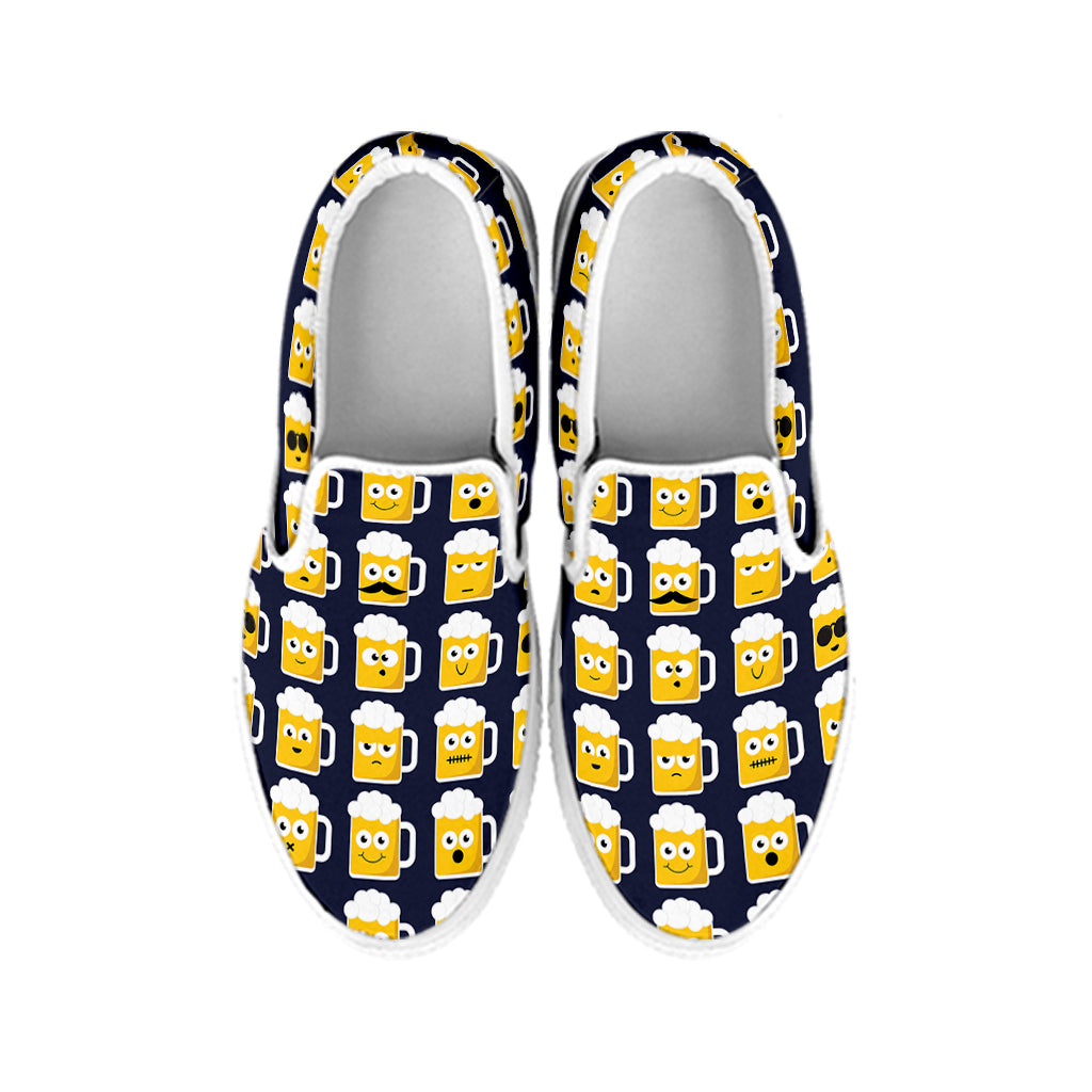 Beer Emoji Pattern Print White Slip On Shoes