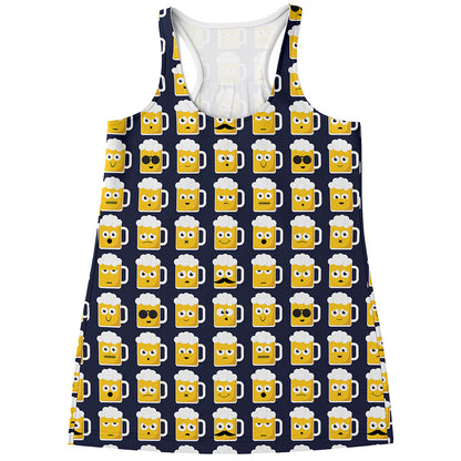 Beer Emoji Pattern Print Women's Racerback Tank Top
