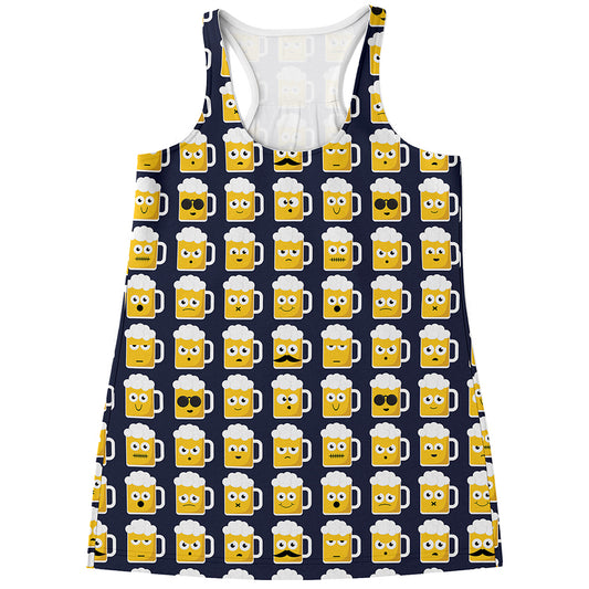 Beer Emoji Pattern Print Women's Racerback Tank Top