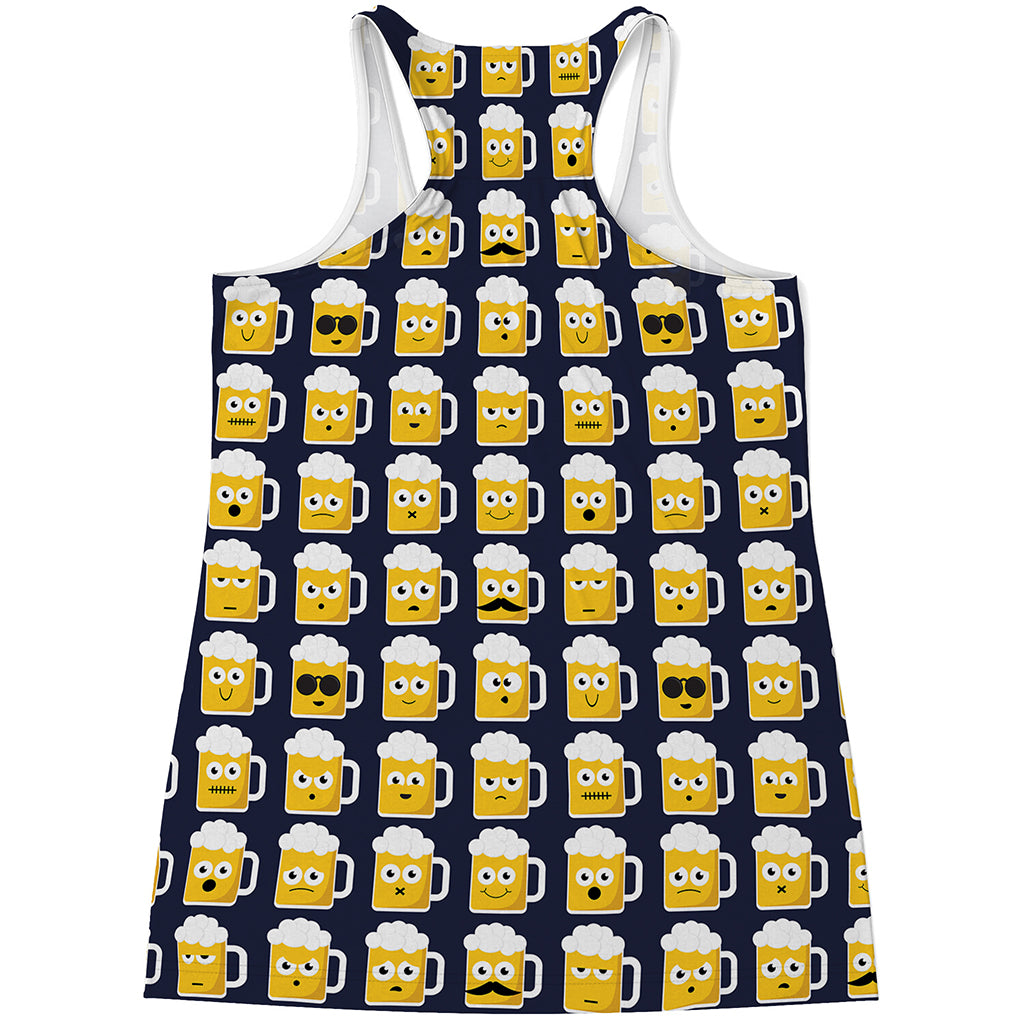Beer Emoji Pattern Print Women's Racerback Tank Top