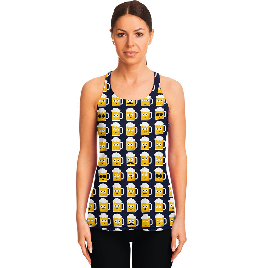 Beer Emoji Pattern Print Women's Racerback Tank Top