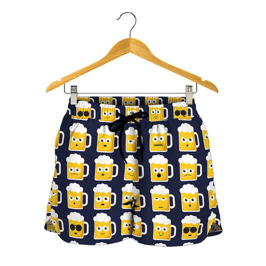 Beer Emoji Pattern Print Women's Shorts