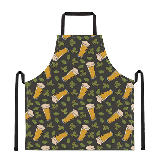 Beer Hop Cone And Leaf Pattern Print Apron