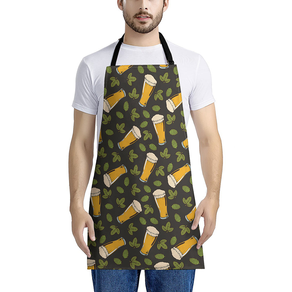 Beer Hop Cone And Leaf Pattern Print Apron