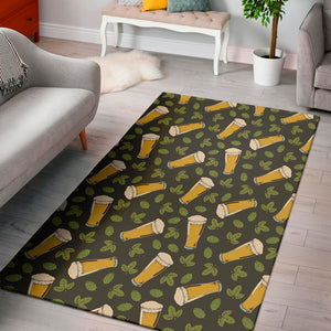 Beer Hop Cone And Leaf Pattern Print Area Rug