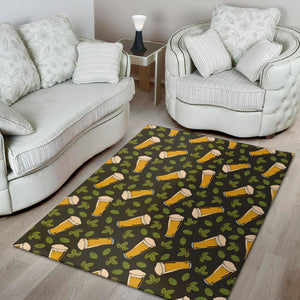 Beer Hop Cone And Leaf Pattern Print Area Rug