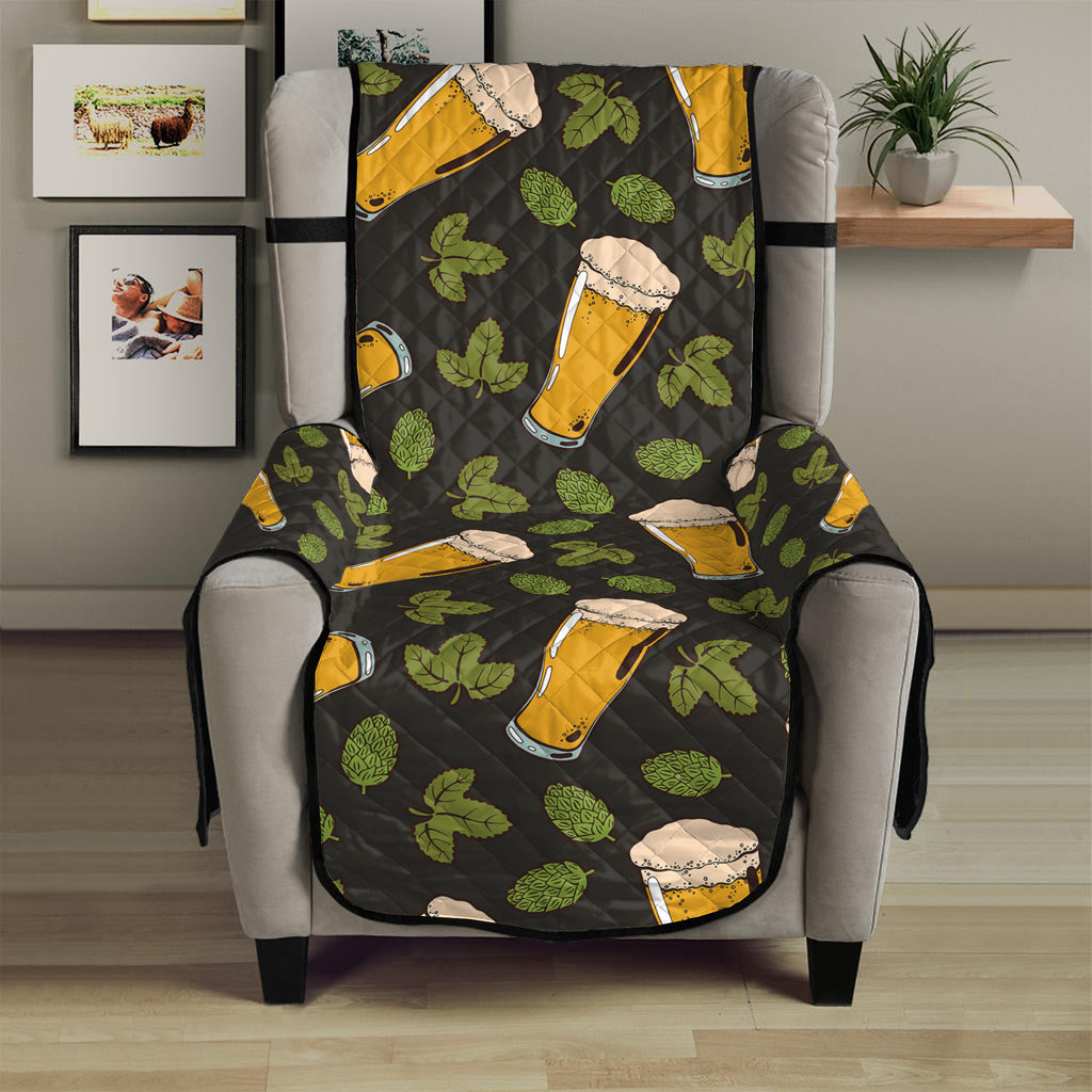 Beer Hop Cone And Leaf Pattern Print Armchair Protector