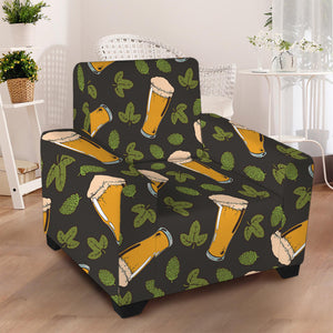 Beer Hop Cone And Leaf Pattern Print Armchair Slipcover