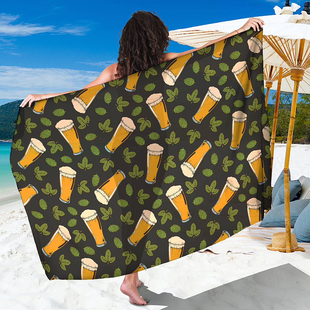 Beer Hop Cone And Leaf Pattern Print Beach Sarong Wrap