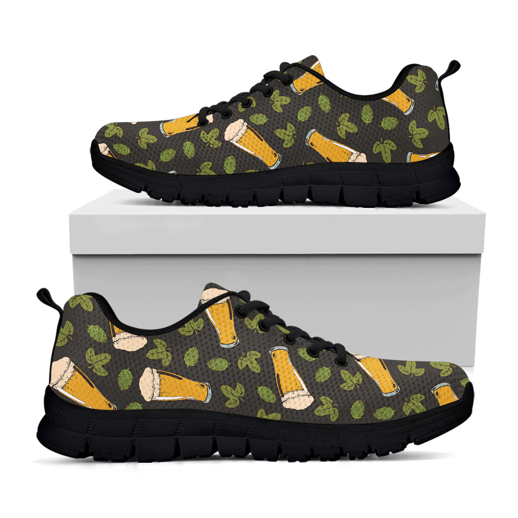 Beer Hop Cone And Leaf Pattern Print Black Sneakers