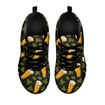 Beer Hop Cone And Leaf Pattern Print Black Sneakers