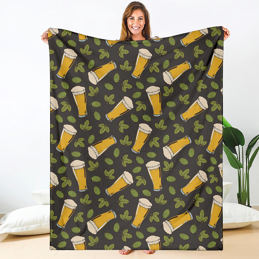 Beer Hop Cone And Leaf Pattern Print Blanket