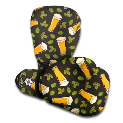 Beer Hop Cone And Leaf Pattern Print Boxing Gloves