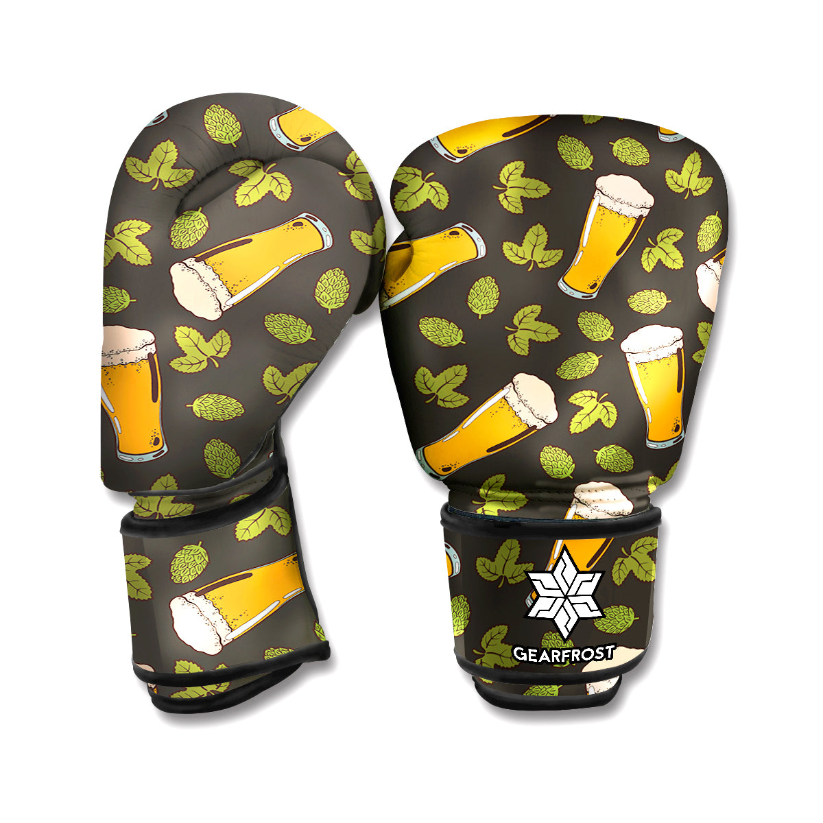 Beer Hop Cone And Leaf Pattern Print Boxing Gloves