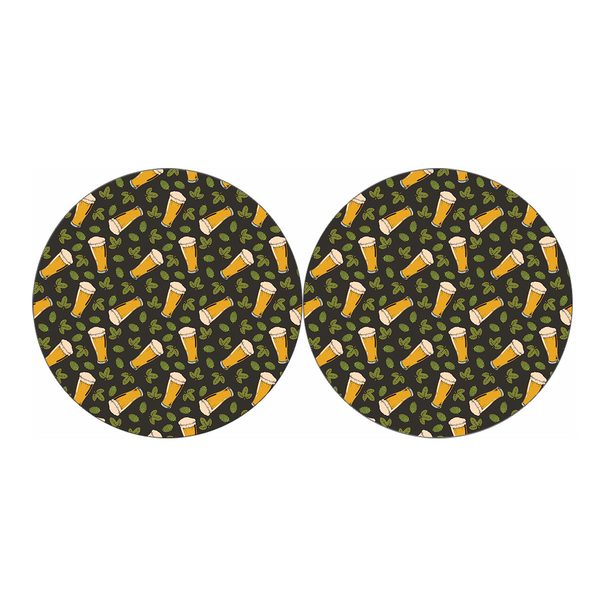 Beer Hop Cone And Leaf Pattern Print Car Coasters