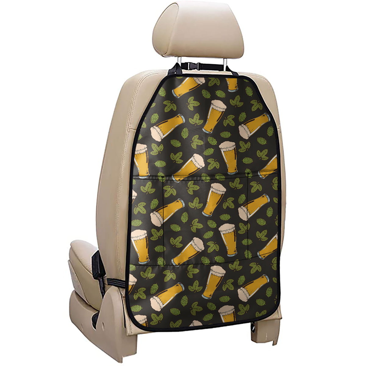 Beer Hop Cone And Leaf Pattern Print Car Seat Organizers