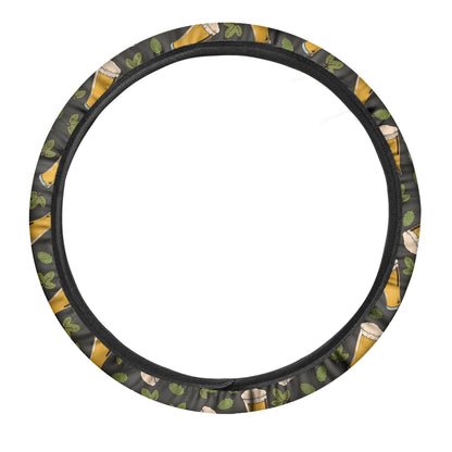 Beer Hop Cone And Leaf Pattern Print Car Steering Wheel Cover