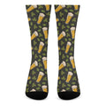 Beer Hop Cone And Leaf Pattern Print Crew Socks