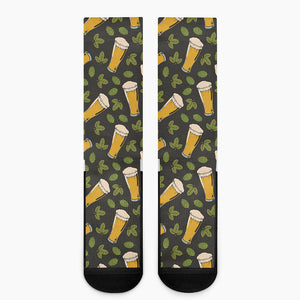 Beer Hop Cone And Leaf Pattern Print Crew Socks