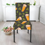 Beer Hop Cone And Leaf Pattern Print Dining Chair Slipcover