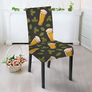 Beer Hop Cone And Leaf Pattern Print Dining Chair Slipcover