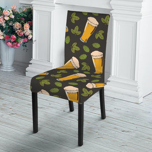 Beer Hop Cone And Leaf Pattern Print Dining Chair Slipcover