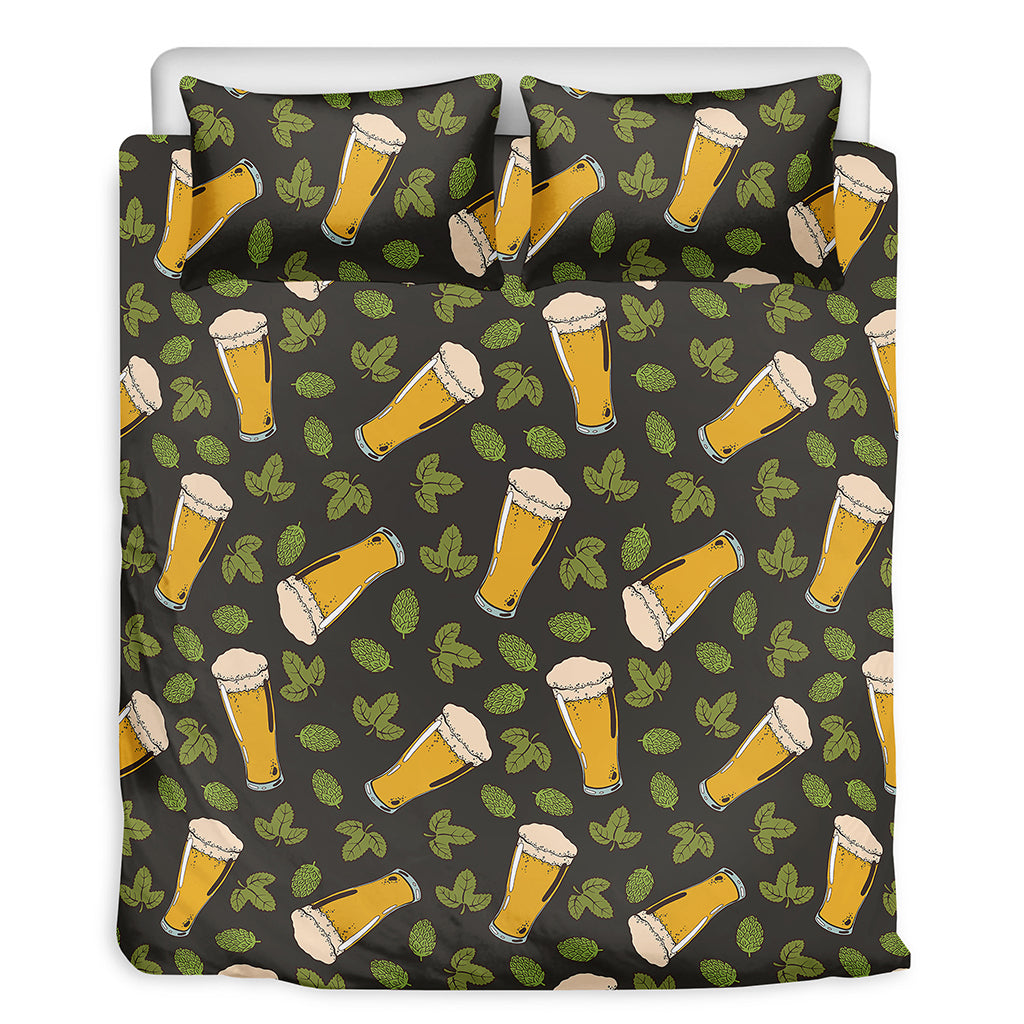 Beer Hop Cone And Leaf Pattern Print Duvet Cover Bedding Set