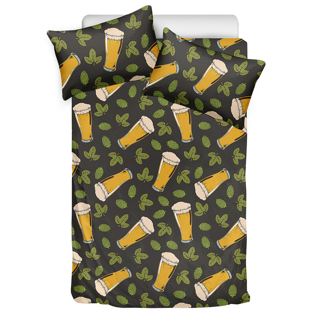 Beer Hop Cone And Leaf Pattern Print Duvet Cover Bedding Set