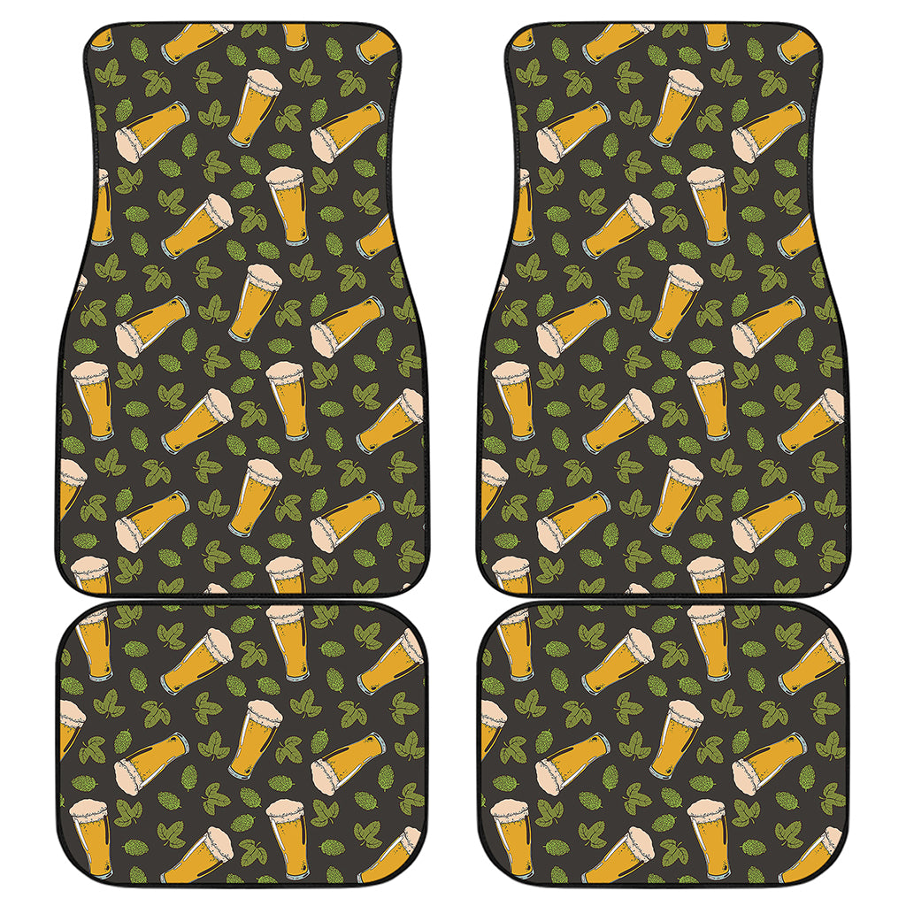 Beer Hop Cone And Leaf Pattern Print Front and Back Car Floor Mats