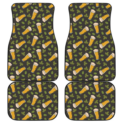 Beer Hop Cone And Leaf Pattern Print Front and Back Car Floor Mats