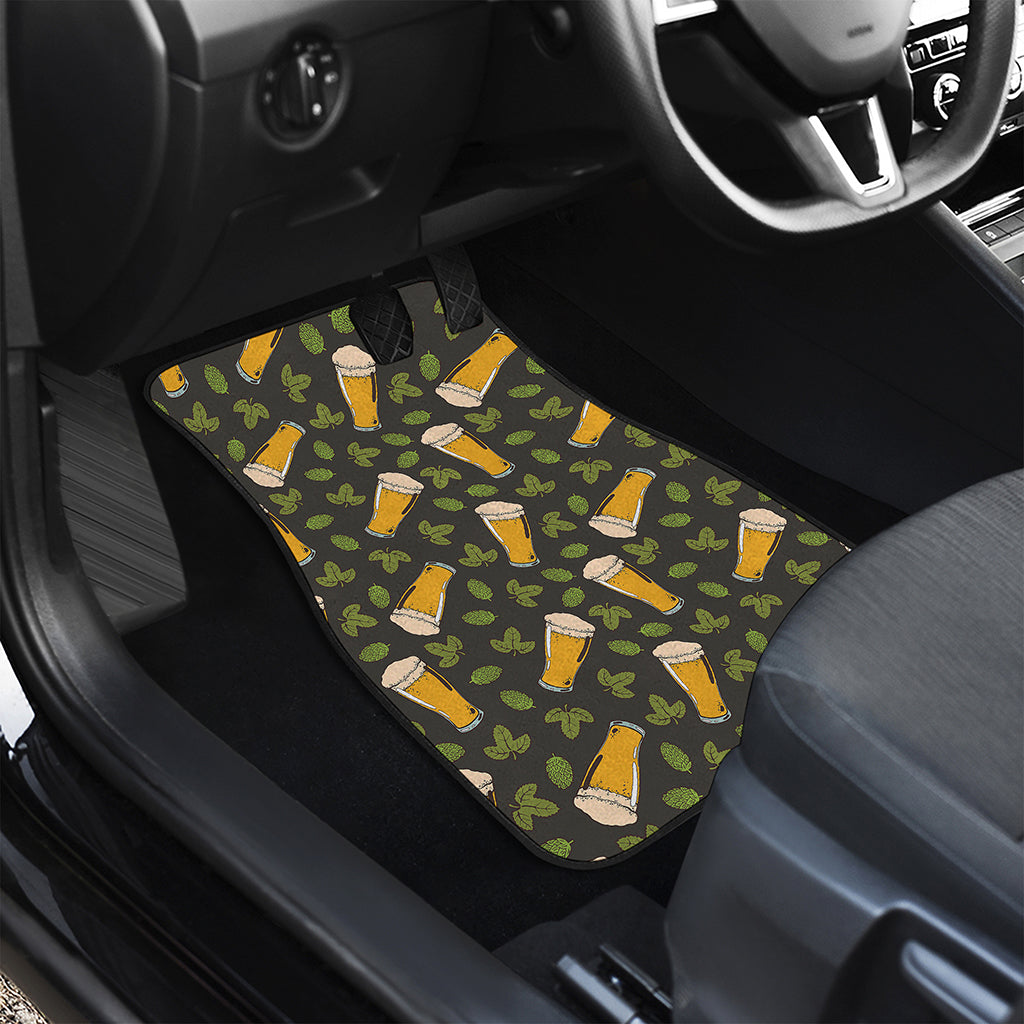 Beer Hop Cone And Leaf Pattern Print Front and Back Car Floor Mats