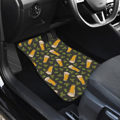 Beer Hop Cone And Leaf Pattern Print Front and Back Car Floor Mats