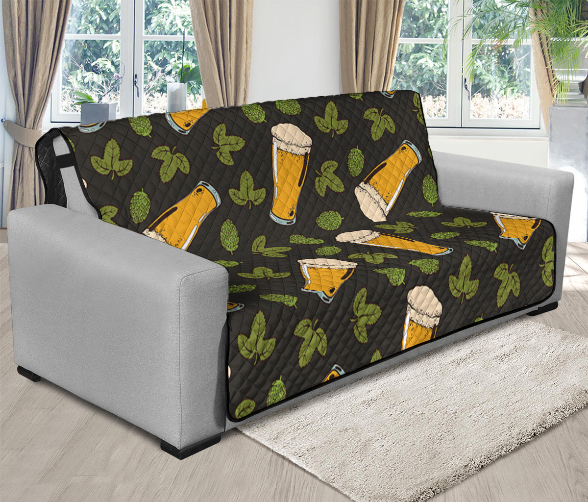 Beer Hop Cone And Leaf Pattern Print Futon Protector