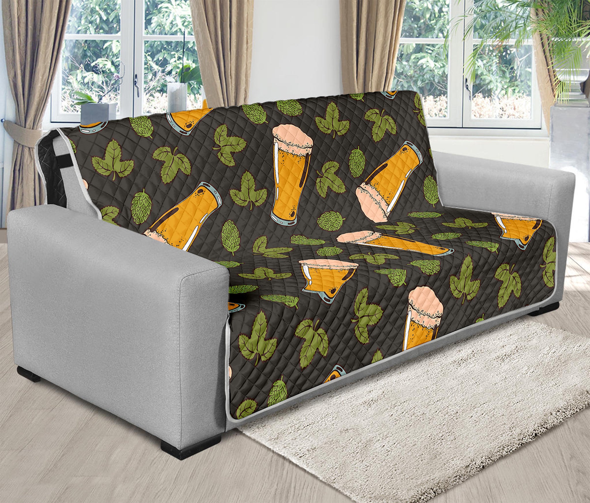 Beer Hop Cone And Leaf Pattern Print Futon Protector