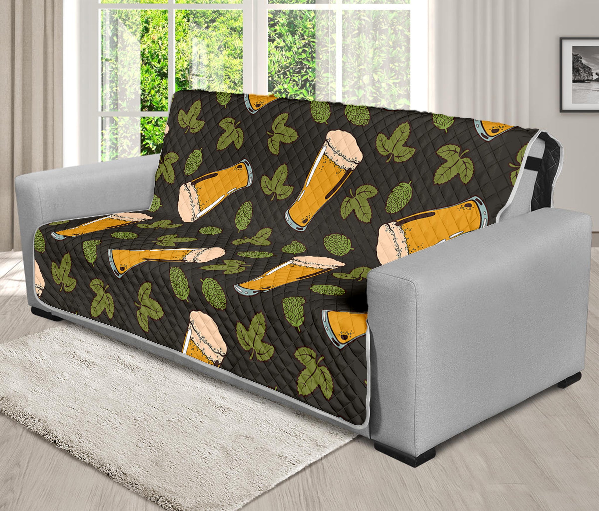 Beer Hop Cone And Leaf Pattern Print Futon Protector