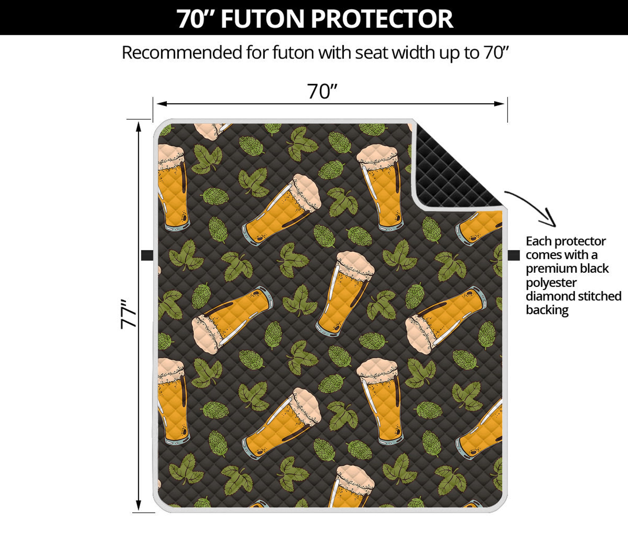 Beer Hop Cone And Leaf Pattern Print Futon Protector