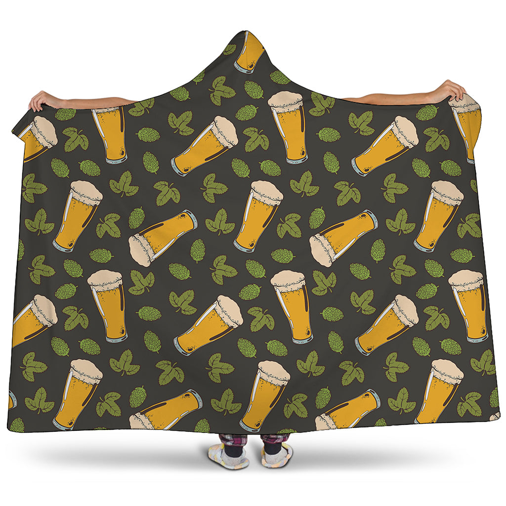 Beer Hop Cone And Leaf Pattern Print Hooded Blanket