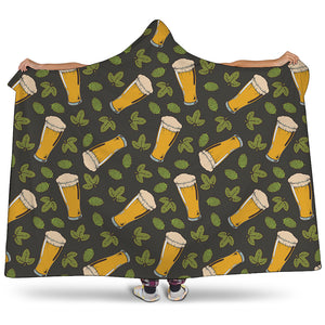 Beer Hop Cone And Leaf Pattern Print Hooded Blanket