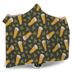 Beer Hop Cone And Leaf Pattern Print Hooded Blanket