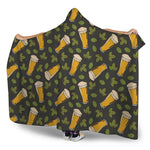 Beer Hop Cone And Leaf Pattern Print Hooded Blanket