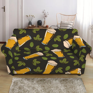 Beer Hop Cone And Leaf Pattern Print Loveseat Slipcover