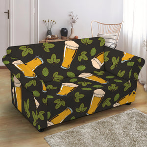 Beer Hop Cone And Leaf Pattern Print Loveseat Slipcover