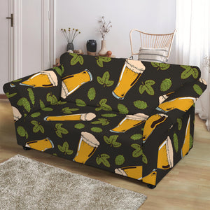 Beer Hop Cone And Leaf Pattern Print Loveseat Slipcover