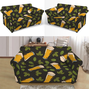 Beer Hop Cone And Leaf Pattern Print Loveseat Slipcover