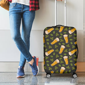 Beer Hop Cone And Leaf Pattern Print Luggage Cover