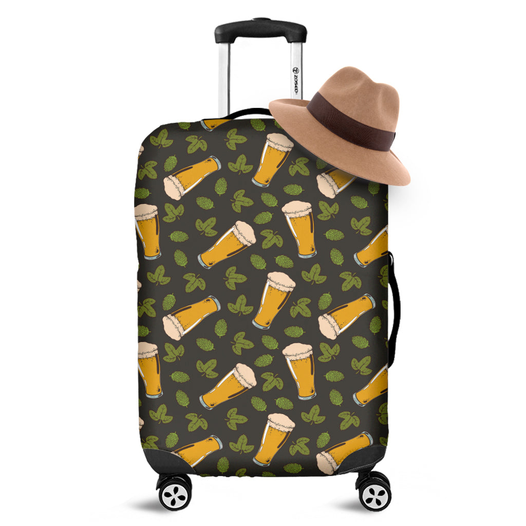 Beer Hop Cone And Leaf Pattern Print Luggage Cover